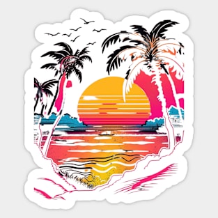 Neon Beach Sunset - Original Artwork Sticker